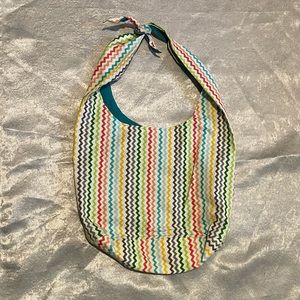 Handmade zig zag multicolor colorful long strap adjustable tie bag